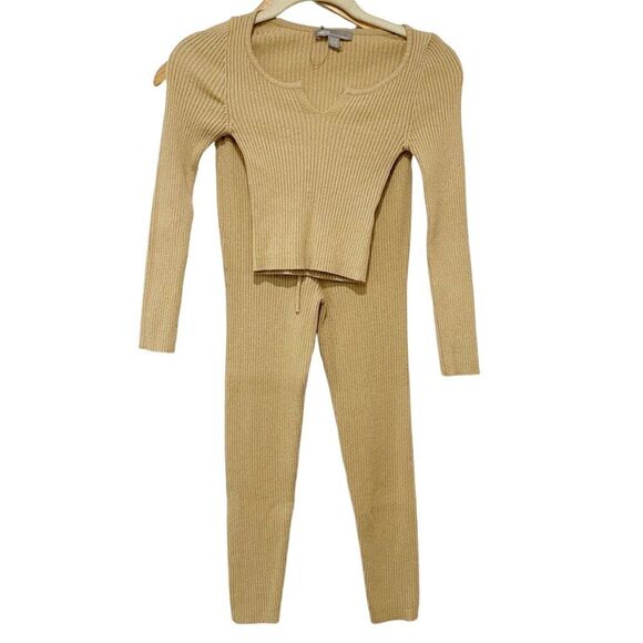 Womens Asos Tan Nude Neutral Rib Knit Slim Co-Ord Size 2 Loungewear Cozy Demure - Picture 2 of 14